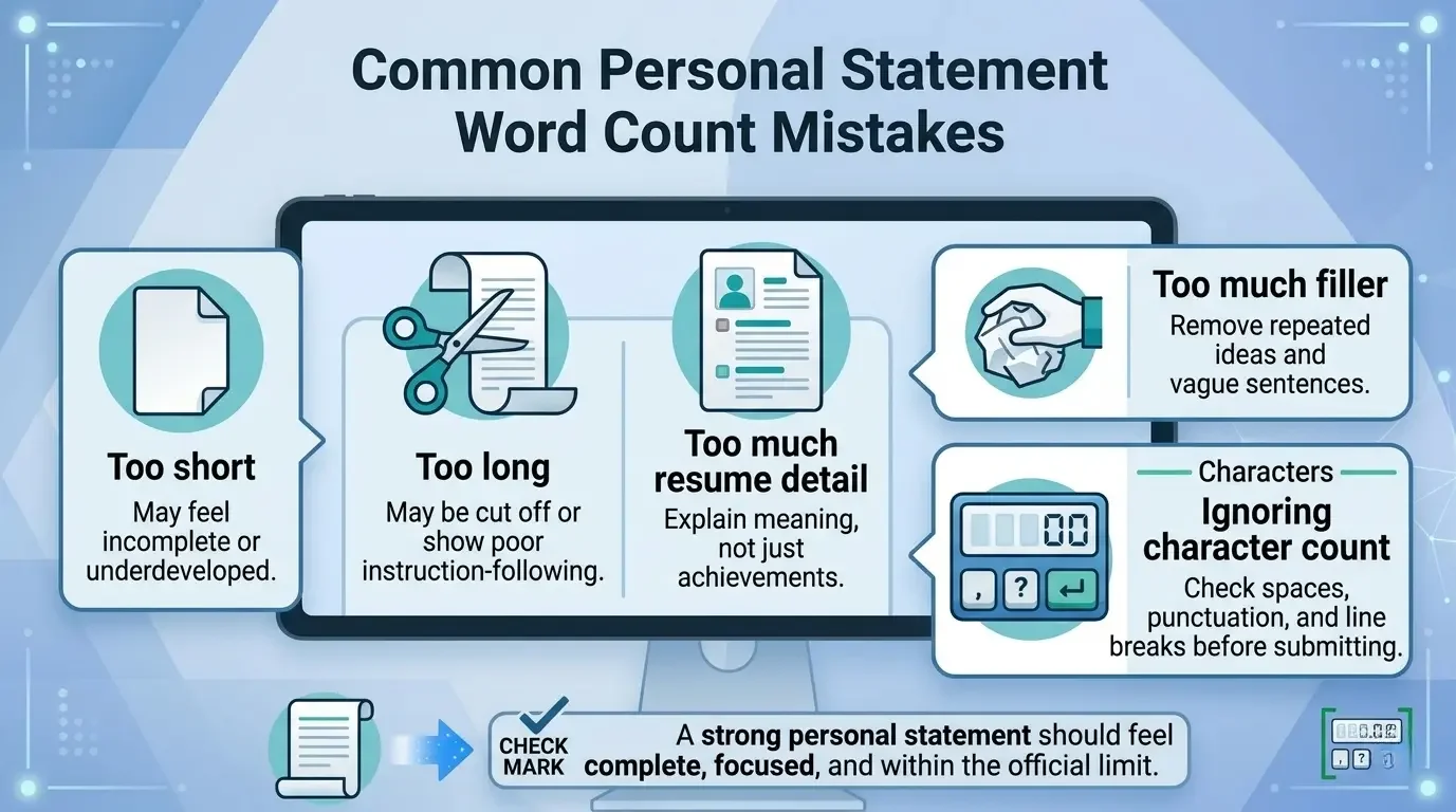 Infographic explaining common chapter word count mistakes and how to avoid filler, premature endings, and genre pacing errors.
